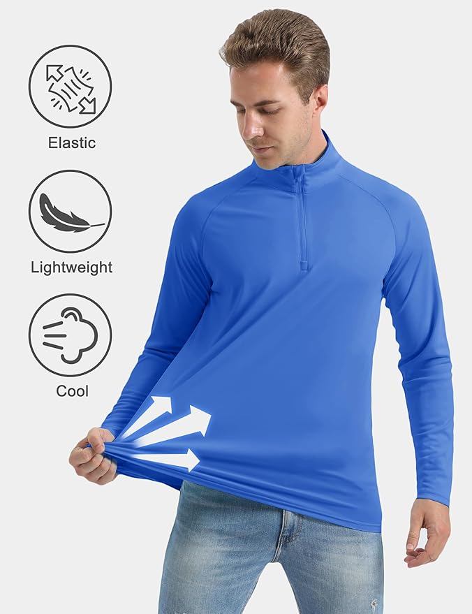 CRYSULLY Men's Long Sleeve 1/4 Zip Shirts Sun Protection Pullover UPF 50+ Rash Guard Running Lightweight T Shirt