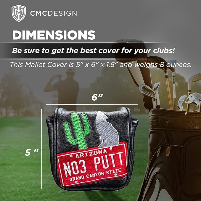 CMC Design Custom Arizona Icons Embroidered Golf Mallet Head Cover - Glove Soft Lining - Design Elements Include Applique and Embossing - Great Fit for Any Club as Golf Head Covers, Putter Cover