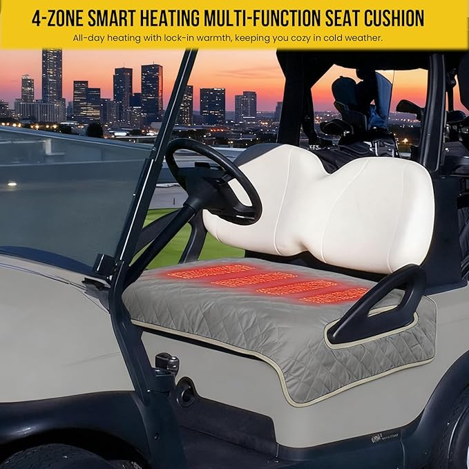 Heated Golf Cart Seat Cover,Non-Slip Winter Golf Cart Seat,Universal Fit, Easy Installation,4 Heating Zones, USB/Type-C Powered, Non-Slip & Waterproof, Ideal Golf Gift for Men