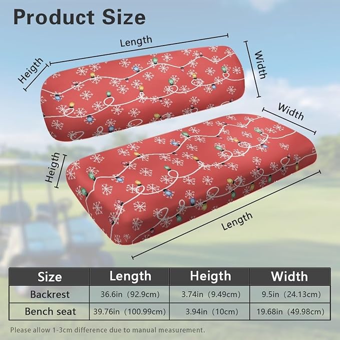 Golf Cart Seat Covers, Universal Fit & Nonskid Bottom Fits for Club Car 2 Person Seats Golf Carts