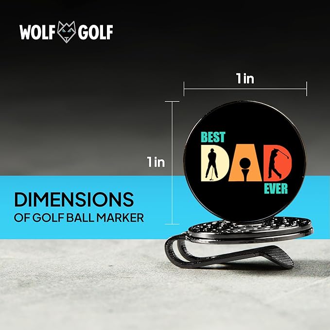 Wolf Golf Towels Golf Ball Marker Hat Clip Gift Set | Best Dad by Par | | 1 Magnetic Clip + 3 Ball Markers | Golf Accessories for Men