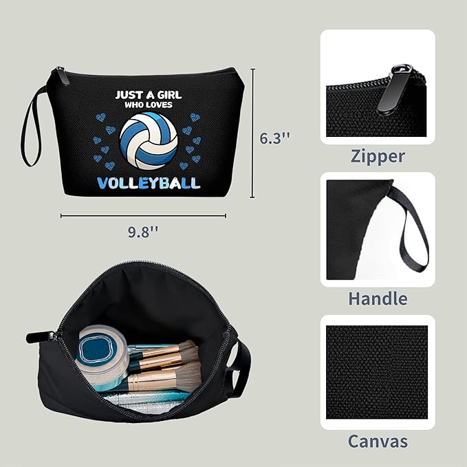 Volleyball Themed Travel Cosmetic Case, Blue, Cosmetic Bag, Zipper Closure, Women, Youth Girls