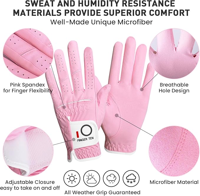 Womens Ladies Golf Rain Gloves Value 3 Pack Left Right Hand, Enhanced Wet Hot Weather Performance Cool Grip, Fit Small Medium Large XL