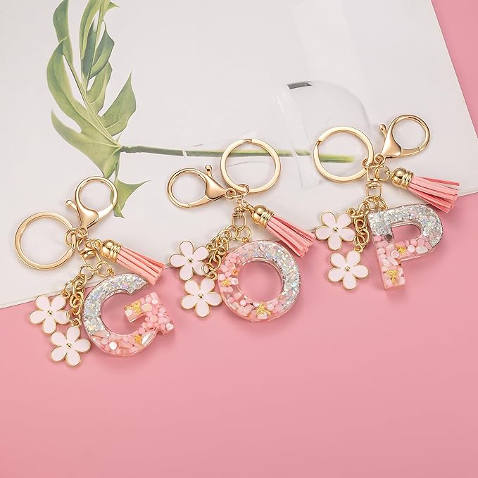 SELOVO Girls Pink Flower Chain Cute Keychain Initial Keychain Key Chain for Women