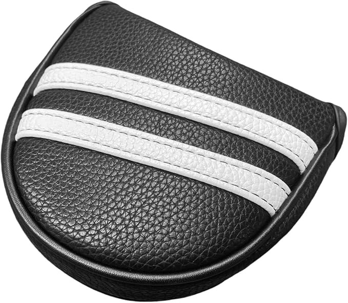 Golf Mallet Putter Cover Headcover Magnetic Style, Black or White Golf Putter Cover for Mallet Style Putters, PU Leather Mallet Headcover Protective Case fits for Odyssey 2 Ball, Stroke Lab