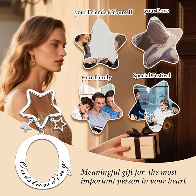 Qunrwe Stainless Steel Initial Letter A-Z Keychain,Inspirational Gifts for Women Men Friends Daughter Son Sister Dad Mom