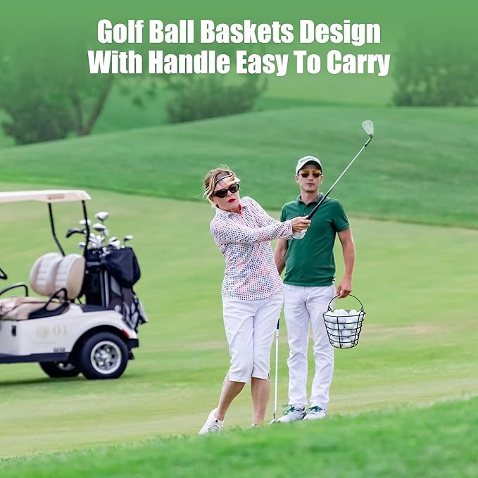 10L0L Golf Ball Bucket Metal Material, Golf Ball Basket Container with Handle, Bucket Holds 50 Balls - Black (Balls NOT Include)