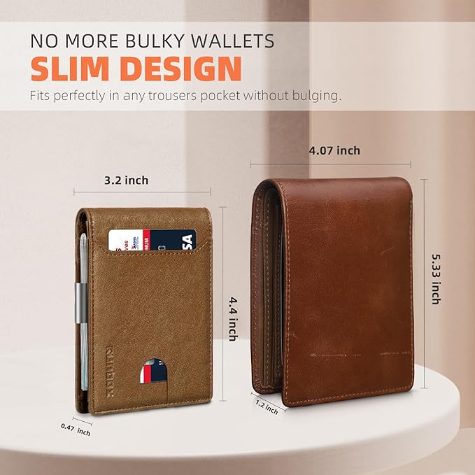 RUNBOX Money Clip Wallets for Men,Slim Leather Mens Bifold Wallet,RFID Blocking Front Pocket Wallet,Thin Credit Card Holder with Gift Box
