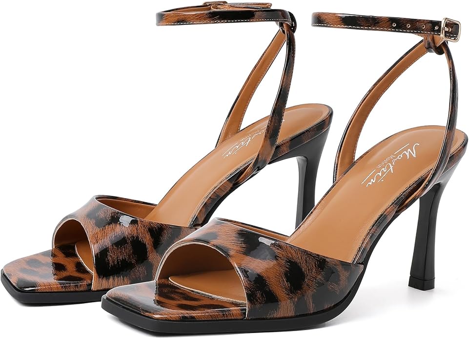 Mostrin Strappy Heels for Women Square Open Toe Lace Up Heeled Sandals Ankle Strap Sexy Stiletto High Heels for Party, Prom, Dating, Wedding