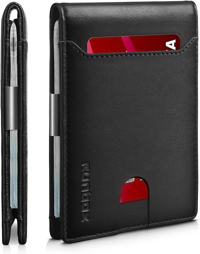 RUNBOX Money Clip Wallets for Men,Slim Leather Mens Bifold Wallet,RFID Blocking Front Pocket Wallet,Thin Credit Card Holder with Gift Box