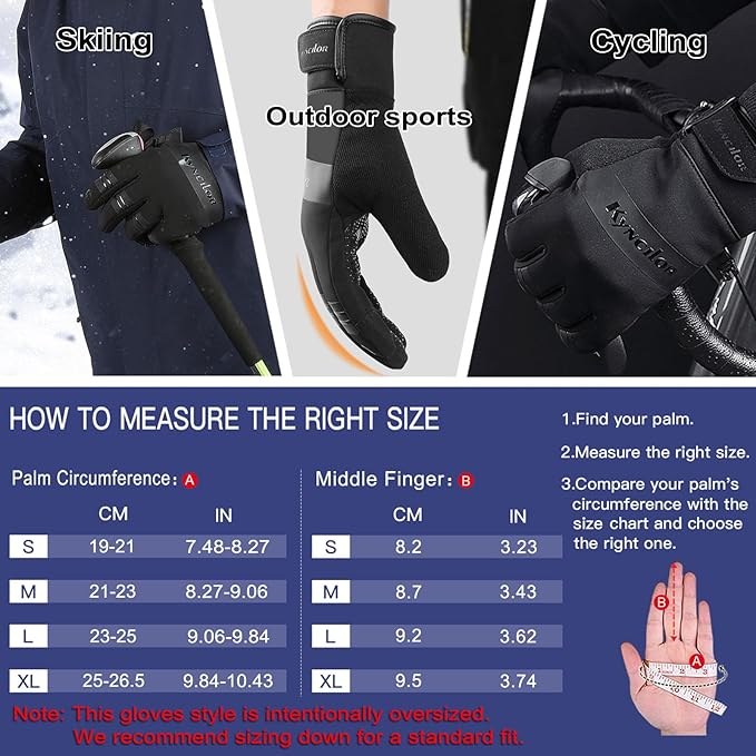FOXLVDA 10℉ Winter Gloves Men Women, Waterproof Windproof Thermal Touch Screen with Non-Slip Grip and Warm Lining for Cold Weather Cycling Driving Hiking Running Golf Ski Snow Ski Sports Daily Work
