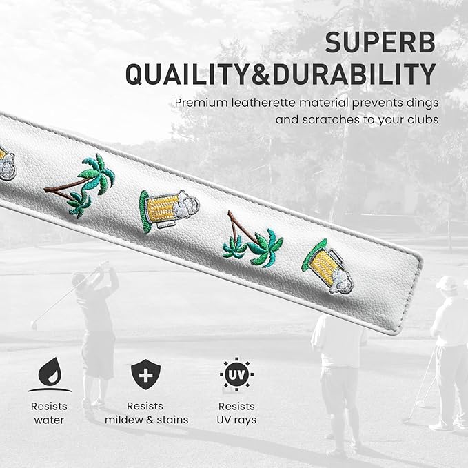 FINGER TEN Golf Alignment Stick Cover Headcover Rods Holder Case Leather 14''× 2'' in USA Black White Green Hold at Least 2 Sticks