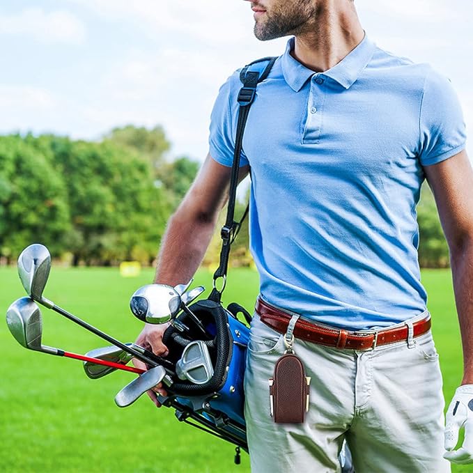 Top Grain Genuine Leather Golf Ball Pouch Holder, Vintage Design, Handmade No Logo, Portable and Holds Up to 3 Balls & 4 Tees, Golf Accessory Gift for Man & Woman