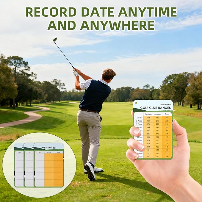 2-Pack Golf Club Distance Card, Golf Club Range Chart Card, Quick Reference Yardage Card, Sturdy Golf Yardage Card for Seasoned Golfers, Average or Beginners