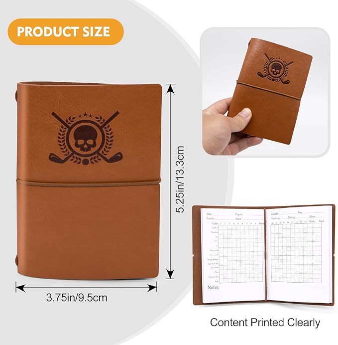Golf Scorecard Book Leather Golf Journal Notebook with Golf Pencil Golf Yardage Book Golf Log Book Pocket Golf Score Book Golf Gift for Men&Women Sports and Outdoor Golf Club Accessories