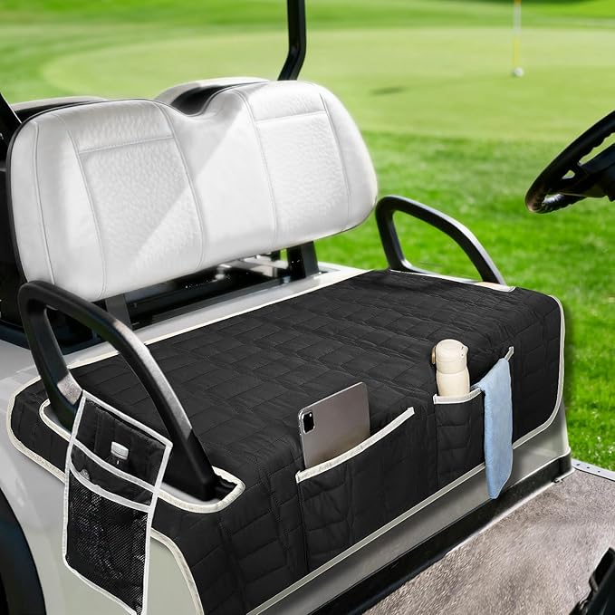 Golf Cart Seat Cover, Universal Bench Seat Cover with Storage Pockets, Non-Slip Seat Protector for Golf Cart, Fits EZGO Club Car Yamaha, Easy Install