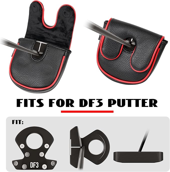 Craftsman Golf Leather Black Mallet Putter Headcover Head Cover Protector Case for LAB DF3 Center Shaft Putters Magnetic Closure