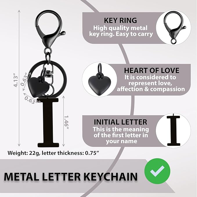 Metal Heart Alphabet Keychain for Women, Girls - Cute Initial Letter Accessories for Purse, Bag Charms and Backpack