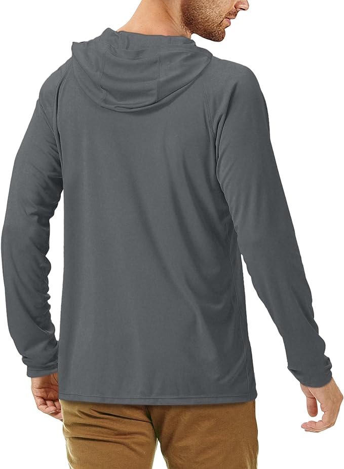 Roadbox UPF 50+ Fishing Shirts for Men, Long Sleeve UV Sun Protection Hoodie, Outdoor Hiking Running Swimming Rash Guard