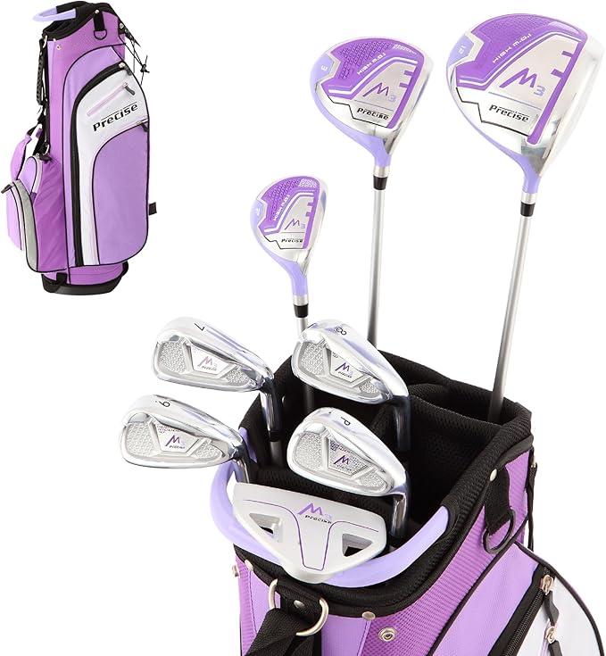 Precise M3 Complete Womens Golf Clubs Set, Includes Driver, Fairway, Hybrid, 7-PW Irons, Wedge, Putter, Stand Bag, 3 H/C's Purple, Golf Clubs Women Right Handed, Comes in 3 Sizes