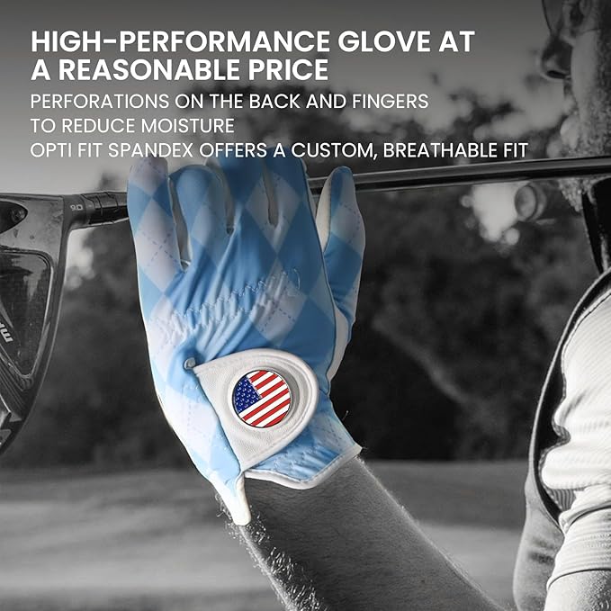 FINGER TEN Golf Gloves Men Right Handed Golfer Left Hand with Ball Marker 2 Pack Leather Breathable Comfortable Weathersof Grip Size Small Medium ML Large XL