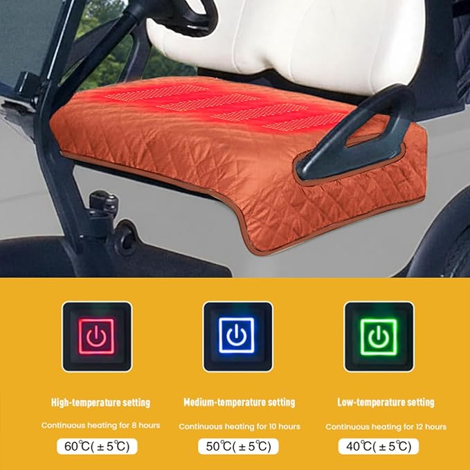Heated Golf Cart Seat Cover,Non-Slip Winter Golf Cart Seat,Universal Fit, Easy Installation,4 Heating Zones, USB/Type-C Powered, Non-Slip & Waterproof, Ideal Golf Gift for Men
