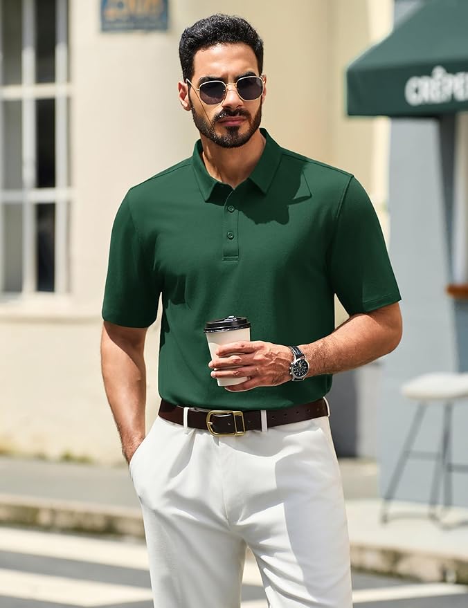 TACVASEN Mens Polo Shirts Short Sleeve Pique 3 Buttons Golf Polo Cooling Performance Moisture Wicking Shirt