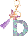 Suweibuke Colourful Cute Initial Letter Keychains for Women Girls with Tassel Butterfly, Charm for Purse Handbags Backpacks