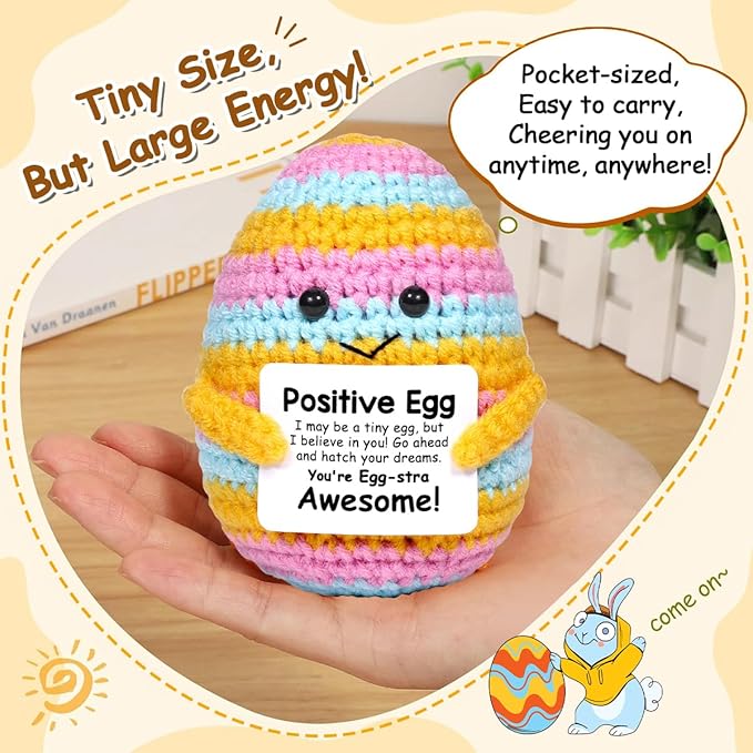 AICase Crochet Positive Egg Easter Gifts Easter Basket Stuffers Essentials Fillers Decorations Home Decor Emotional Support Nuggets Stuff Funny Cute Ideas for Girls Women Friends Birthday Pascua
