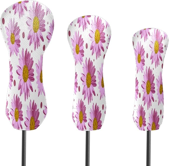 Golf Club Head Cover Waterproof Leather for Driver & Fairway Wood, Driver Headcovers, Golf Accessories for Men Women, Anti-Scratch, Golf Gift for Golfers, 1/3/5 Wood Cover Yellow Sunflowers Bee
