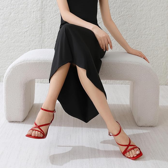 Mostrin Strappy Heels for Women Square Open Toe Lace Up Heeled Sandals Ankle Strap Sexy Stiletto High Heels for Party, Prom, Dating, Wedding