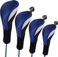 Lybile Golf Club Head Covers for Fairway Woods Driver Hybrids, 4Pcs Long Neck Mesh Golf Club Headcovers Set with Interchangeable No. Tags 3 4 5 6 7 X (Blue)