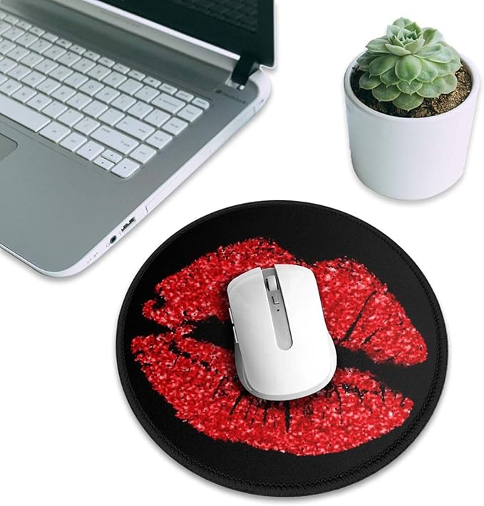 Red Lips Mouse Pad, Lipstick Mouse Pads for Desk, Stitched Edge Mousepad with Non-Slip Rubber Base, Gaming Mouse Mat for Computer Laptop Home Office