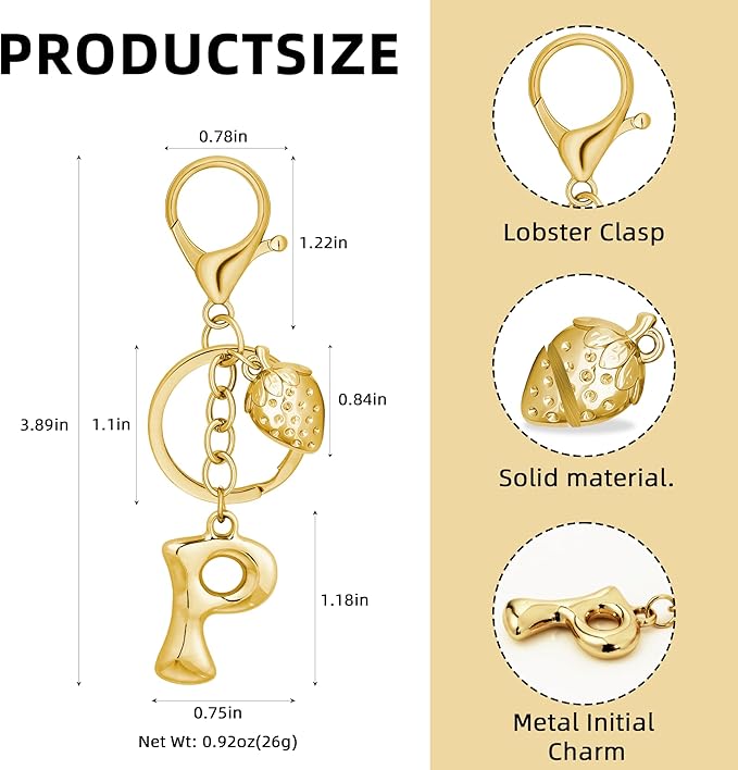 Gold Bubble Heart, Cherry, Bow & More Designs Letter Initial Keychain Bag Charms – Cute Purse Charms for Handbags