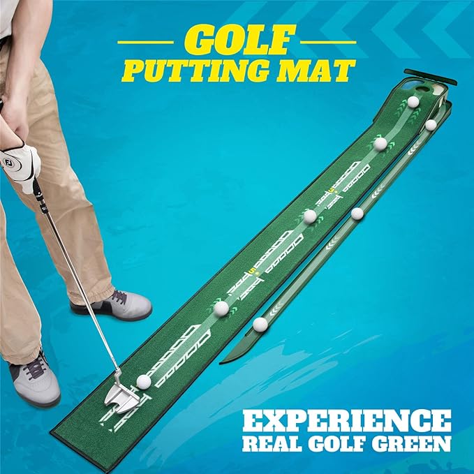 Putting Green Indoor - Golf Putting Mat with Realistic Green Speed,Dual Hazard Putting Mat, Ball Return, Velvet Surface, 8ft Practice Putting mat, Indoor&Outdoor Training Aid - Perfect Golf Gift