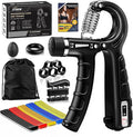 Hand Grip Strengthener Workout Kit (10 Pack),1 Forearm Grip Adjustable Resistance Hand Gripper, Finger Stretcher, Finger Presser, Grip Ring, Stress Relief Grip Ball & 5 Resistance Bands for Muscle Building and Injury Recover