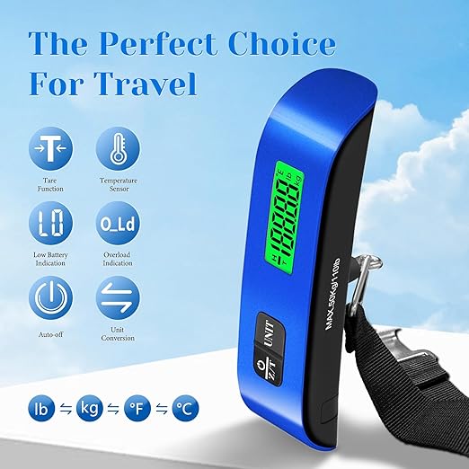 Luggage Scale, 110lb Luggage Weight Scale with 4 Unit Switching Functions&LED Display, Luggage Scale Travel Digital for Weighing Luggage, Backpacks, Packages and Markets(Blue)