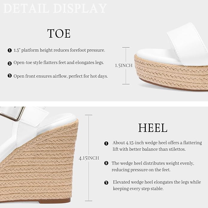 VICKI·VICKI Wedges for Women Platform Sandals Wedge Heels for Sandals Comfortable Summer Espadrille Shoes Ankle Strap&Open Toe