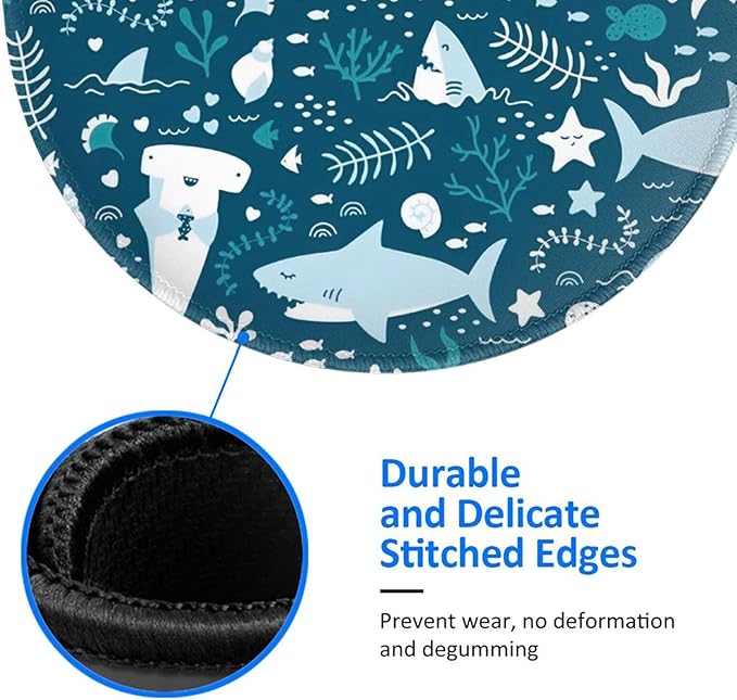 Cute Shark Mouse Pad, Fish Mouse Pads for Desk, Stitched Edge Mousepad with Non-Slip Rubber Base, Gaming Mouse Mat for Computer Laptop Home Office