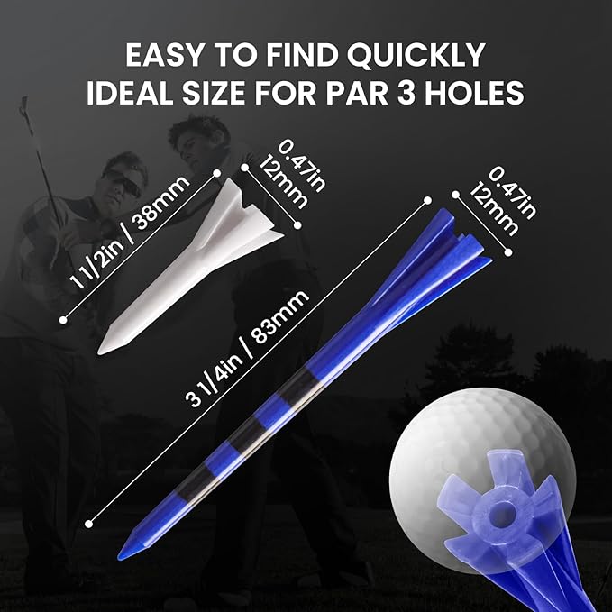 FINGER TEN Unbreakable Golf Tees Plastic 80 3 1/4" or 2 3/4" Driver Tees with 20 1 1/2" Iron Tees Assorted Pack, Low Resistance & Consistent Height Long Short Tees with Bright Colors