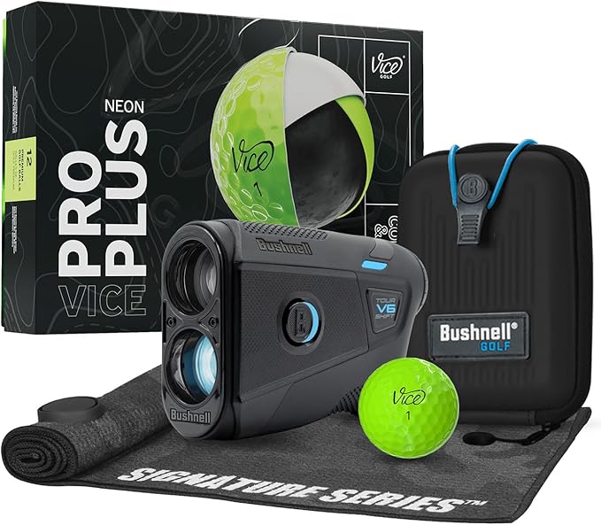 Bushnell Golf Tour V6 Shift Laser Rangefinder with Vice Balls | Slope Compensation, PinSeeker, Magnetic Mount, 1300 YD Range, 6X Magnification | Signature Series Golf Towel