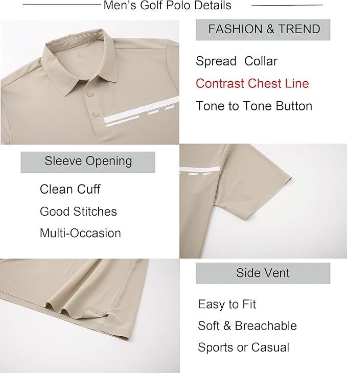 Alex Vando Mens Golf Shirt Moisture Wicking Performance & Polished Style Polo Shirts for Men