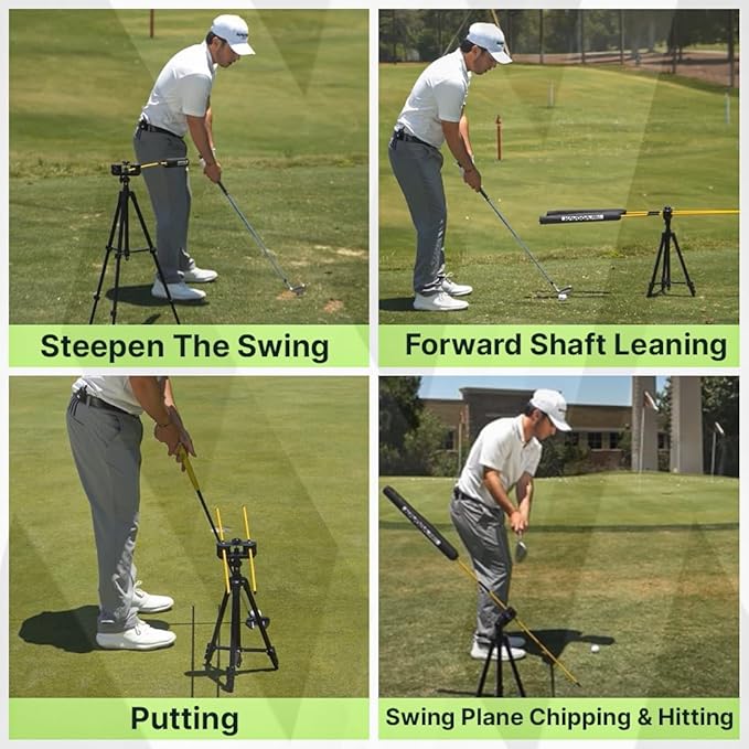 Golf Swing Trainer with Adjustable Tripod – Swing Speed Trainer, 360° Alignment Training Aid with Phone Holder for Practice & Distance