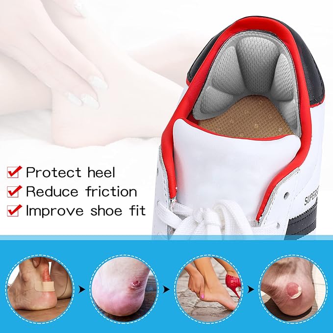Back of Heel Cushion Pads, Adhesive Heel Grips Inserts for Loose Shoes, Shoe Slip, Heel Pain and Blister, 8PCS-Gray