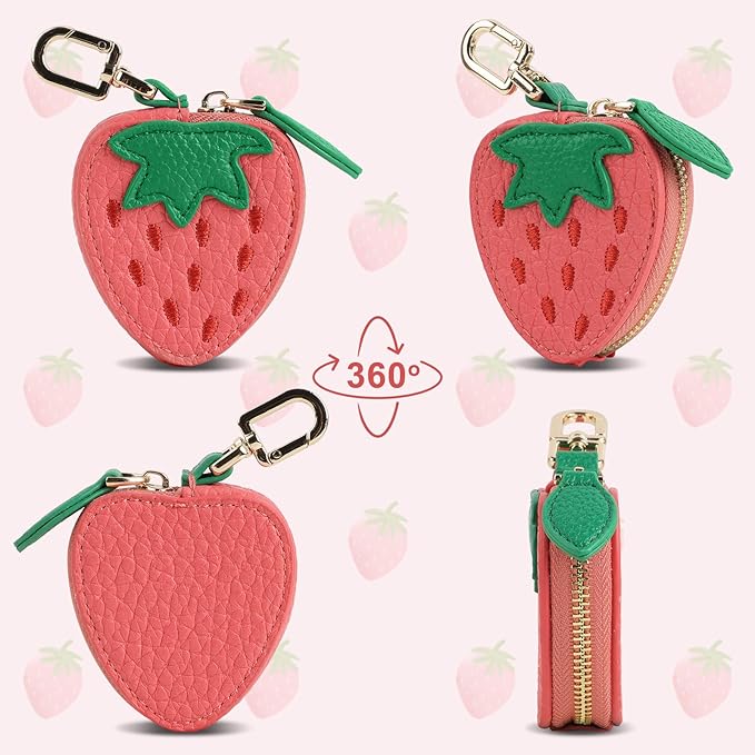 XSUIOY Orange Fruit Coin Purse Keychain Bag Charm, Mini Leather Coin Purse & Pouch Airtag Holder Keychain, Kawaii Bag Charms for Handbag, Tote, Keys, Airtag, Gifts for Girls & Women