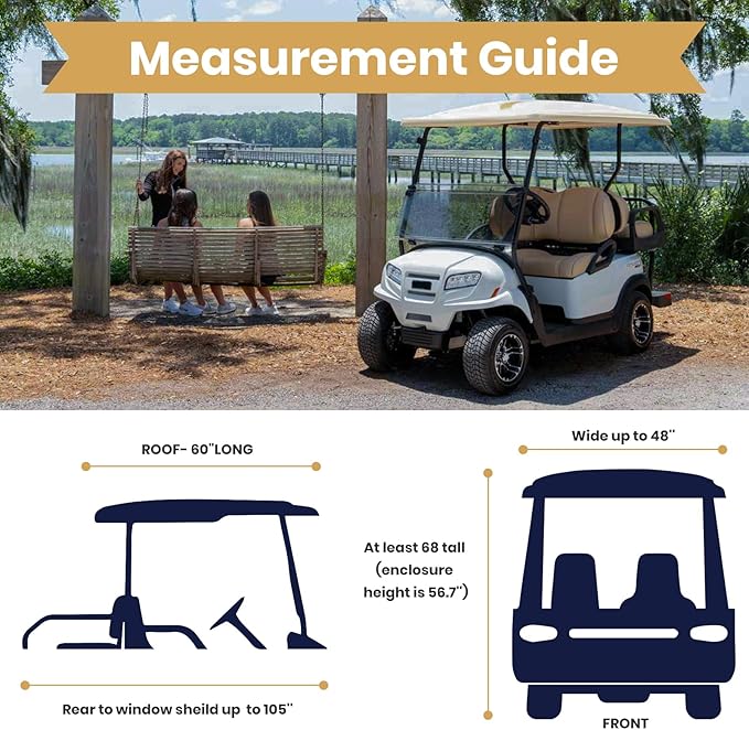 Leader Accessories 2 + 2 Person Golf Driving Enclosure Short Roof 2 Over 4 Passenger Golf Cart, Green (Green)