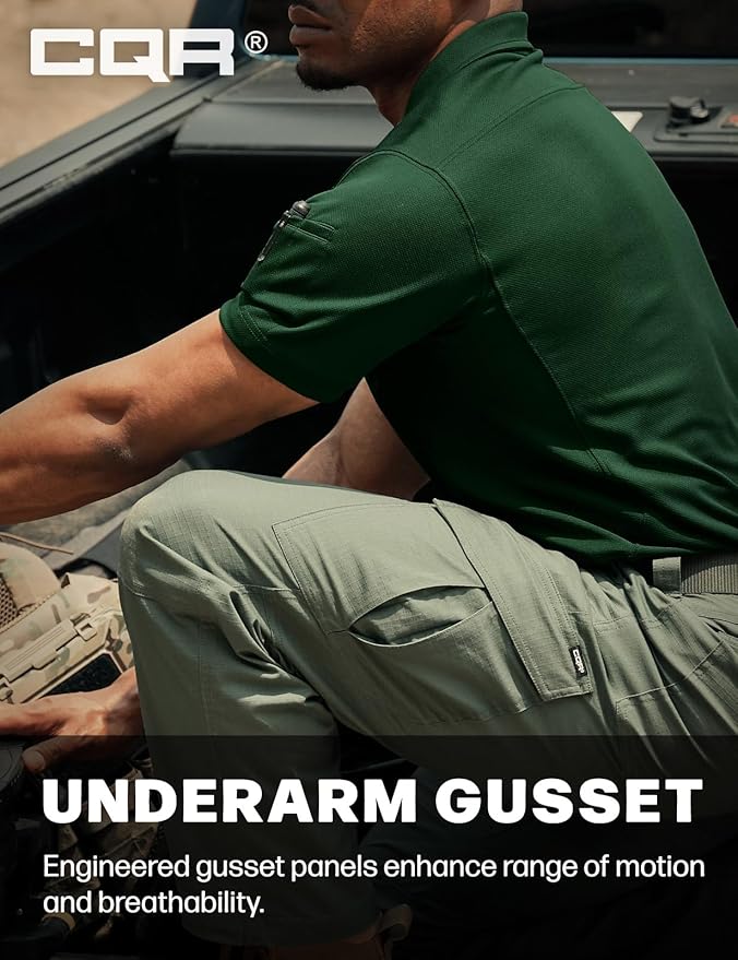 CQR Men's Polo Shirts, Tactical Short Sleeve Golf Performance Shirts, Lightweight Dry Fit UPF 50+ Pique