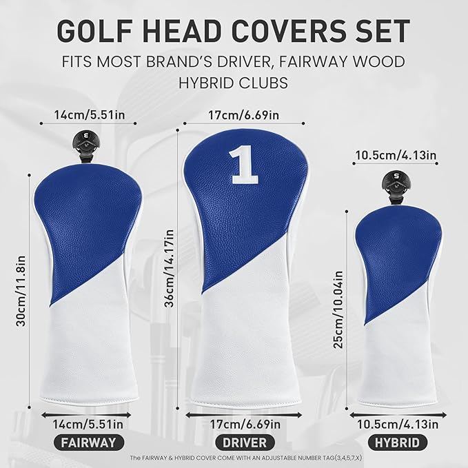 FINGER TEN Golf Club Head Covers for Woods Driver Fairway Hybrid with Interchangeable Number Tag 1 3 5 Premium Leather Headcovers for Women Men