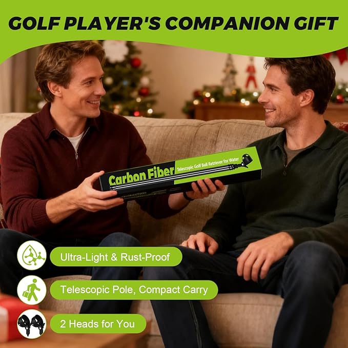 Golf Ball Retriever Telescopic, Carbon Fiber Golf Ball Picker Upper for Water, Lightweight & Durable Golf Ball Grabber with 2 Claw Sucker Tool, Golf Accessories Gifts for Men Women