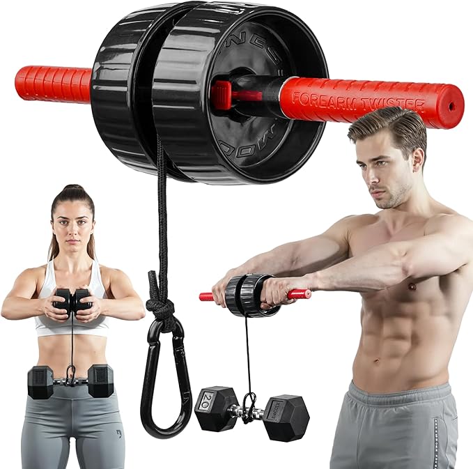 DMoose Fitness Forearm Strengthener & Wrist Roller - 2 in 1 Arm Exerciser with Non-Slip Premium Grip, Durable Nylon Rope - Helps with Elbow Tendonitis, Wrist Recovery & Strength Training (Patented)